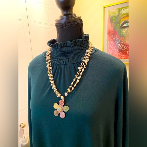Y2K  Uniqlo Japan green mock neck tunic w/ smocking collar & hem 💚 - Picture 4 of 9